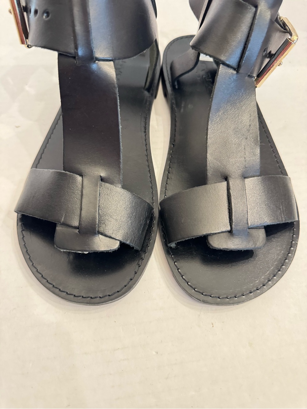 Made in Italy Black Strappy Leather Sandals Gold Buckle Women's EU 40 US 9.5 - Picture 3 of 16